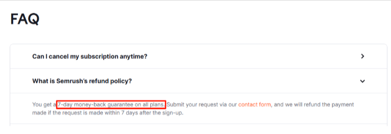 Semrush Refund Policy