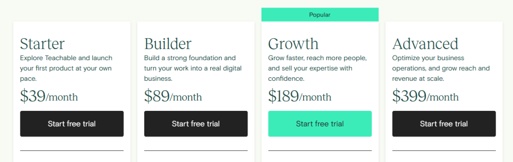 Teachable Pricing & Plan Teachable Pricing & Plan