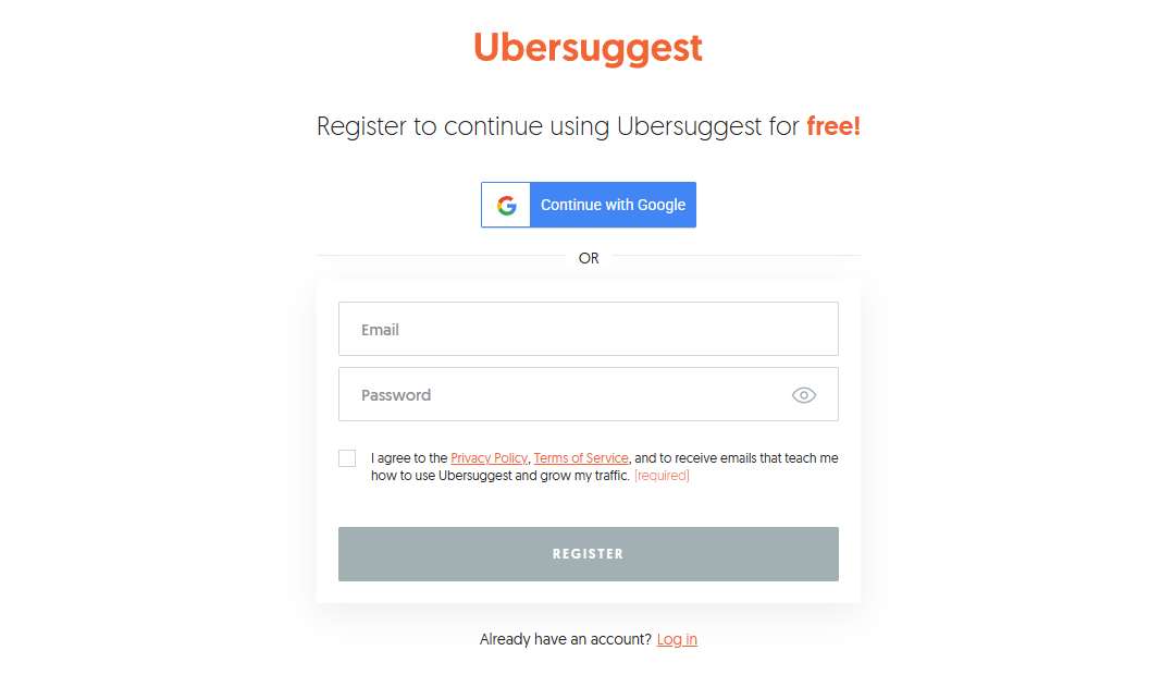 Register For Ubersuggest Account  