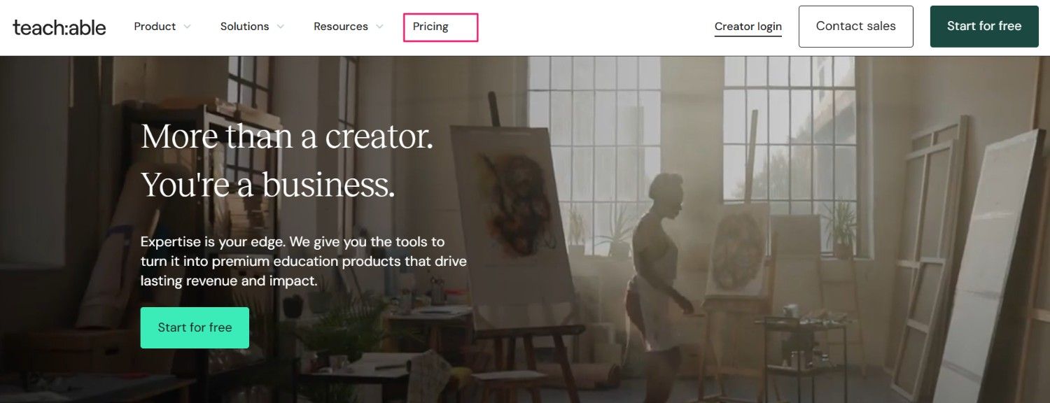 Click On "Pricing" section on Teachable's website