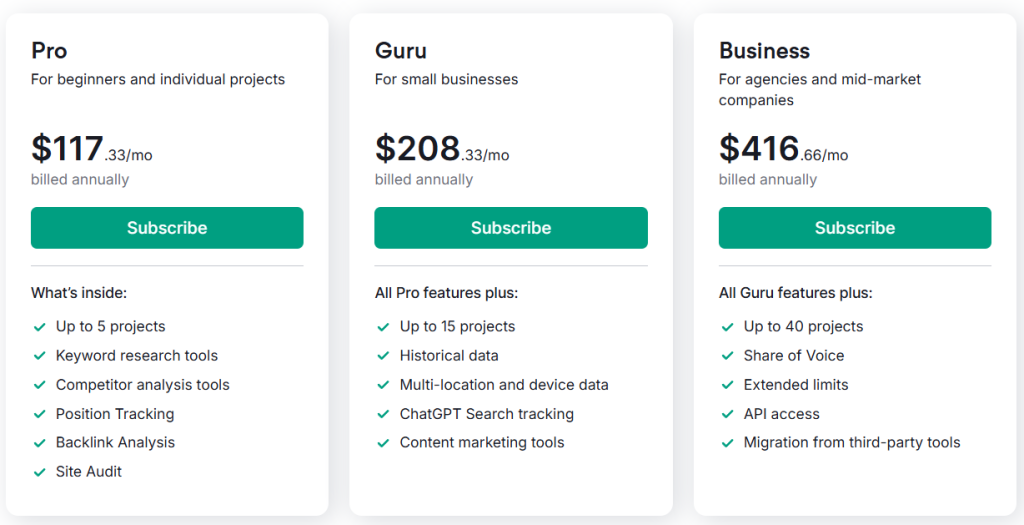 Semrush Pricing Page Semrush Pricing Page