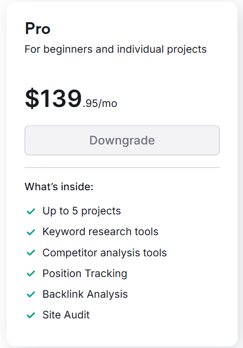 Semrush Pro Plan Semrush Pro Plan