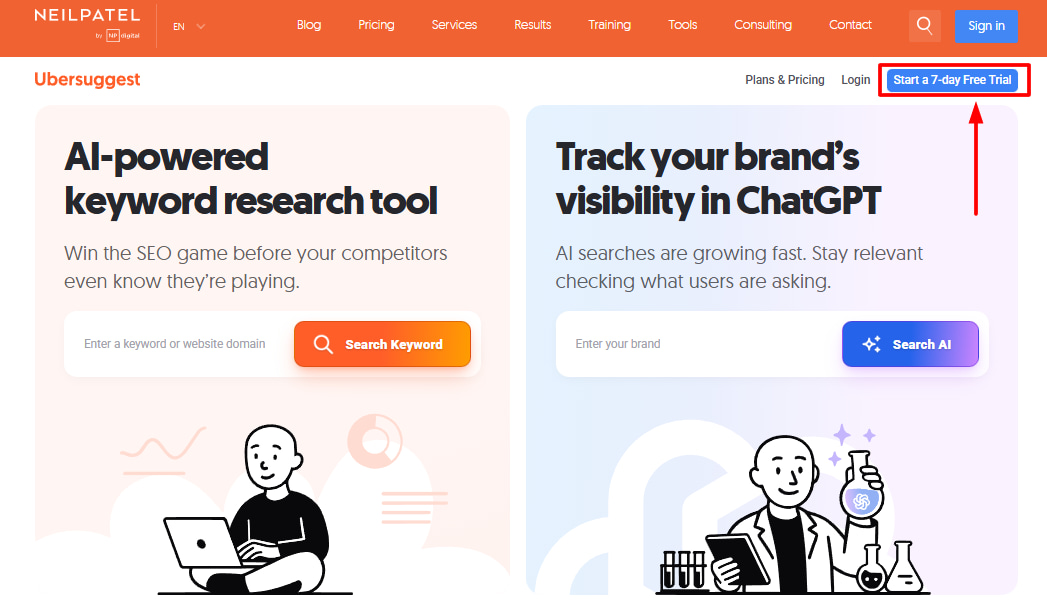 Visit Website To Get Ubersuggest Free Trial 

