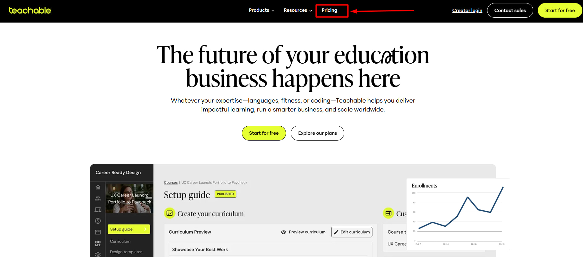 Locate the "Pricing" Section on Teachable's Website Locate the "Pricing" Section on Teachable's Website