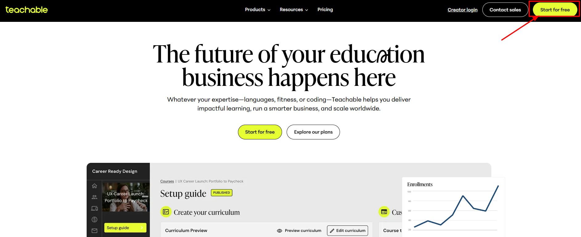 Look for the "Start for free" button Look for the "Start for free" button