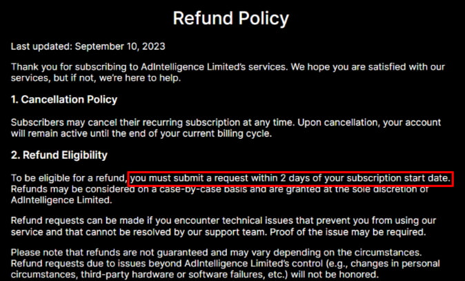 Adplexity Refund Policy
