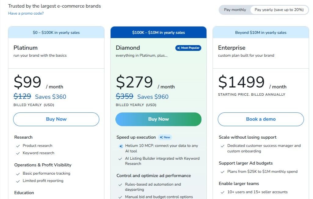 Helium 10 Pricing Helium 10 Pricing